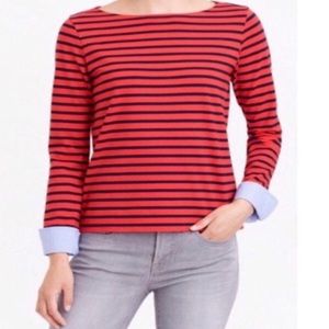 J crew top red navy striped long sleeves with denim like cuff size  La…